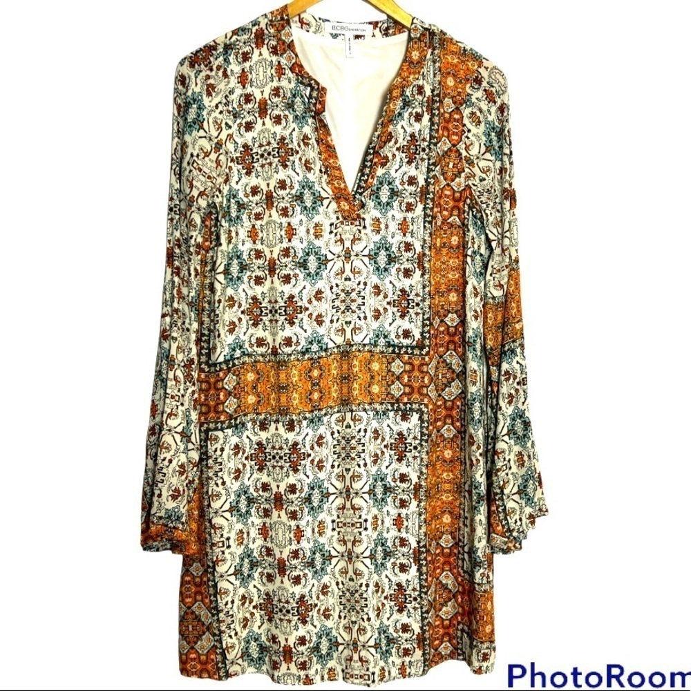 BCBGeneration Mosaic Orange Begonia Tunic Dress Small